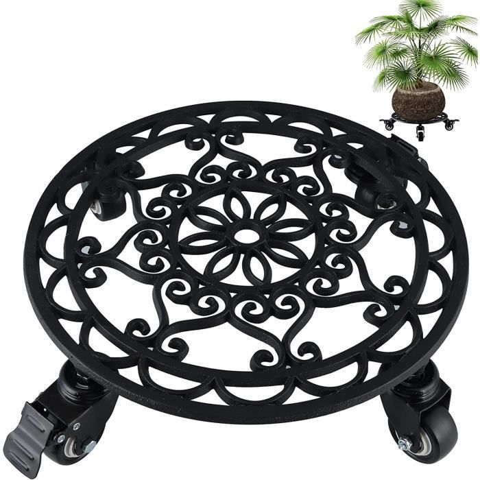 Support De Pot De Fleurs Rond à Roulettes - Diamètre 22 Cm, Roues 360° - Déplaçable Facilement - Pour Intérieur/extérieur - 3
