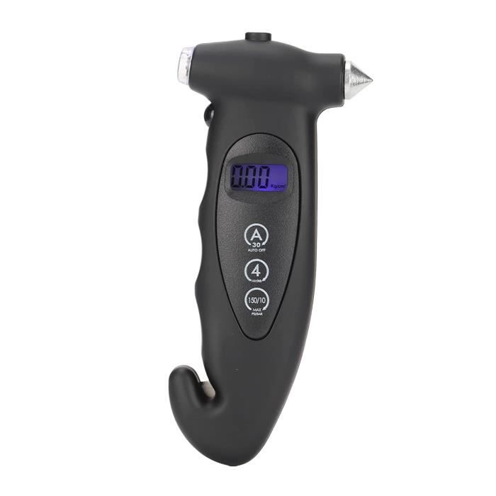 Manomètre Digital Pression Pneus 150 PSI / 10 Bar Avec Jauge Profondeur - Écran LCD Rétroéclairé, 4 Unités, Pour Voiture, Moto, Vélo