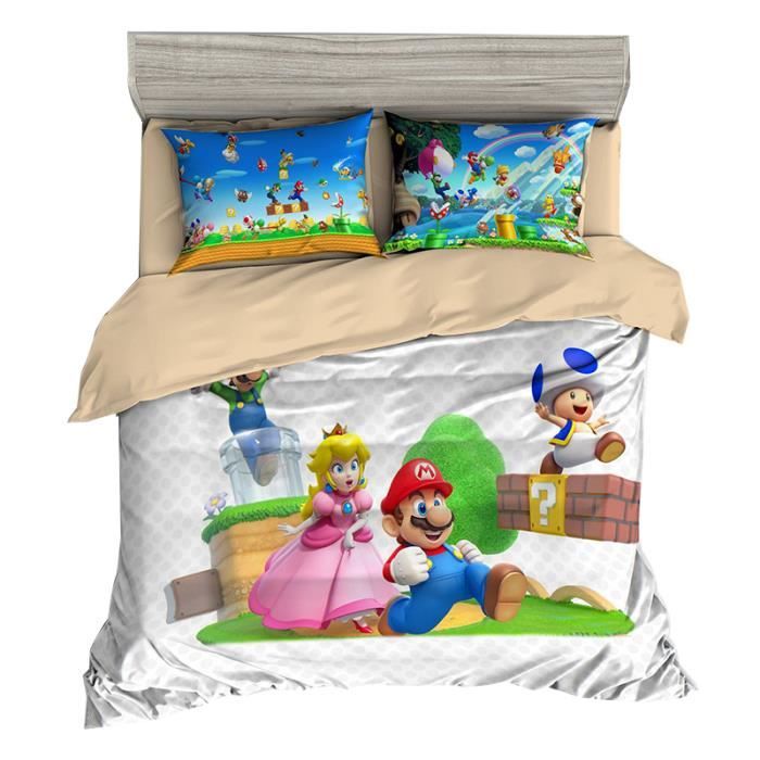 super mario 3d land parure de lit 3 pieces de marque 1 housse de couette 180 210 cm 2 taies d oreiller 48 73cm cdiscount maison
