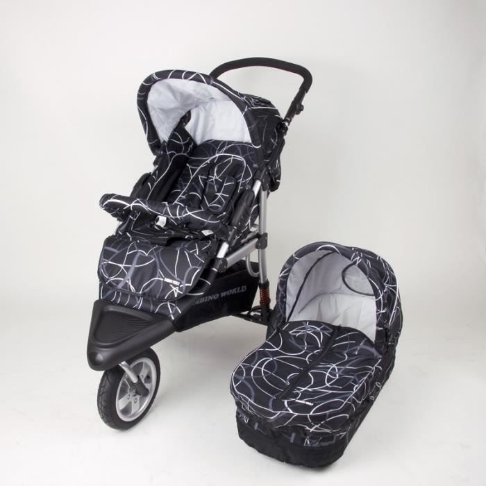 Poussette Jogger 3 roues - BAMBINO WORLD - Noir - Poussette