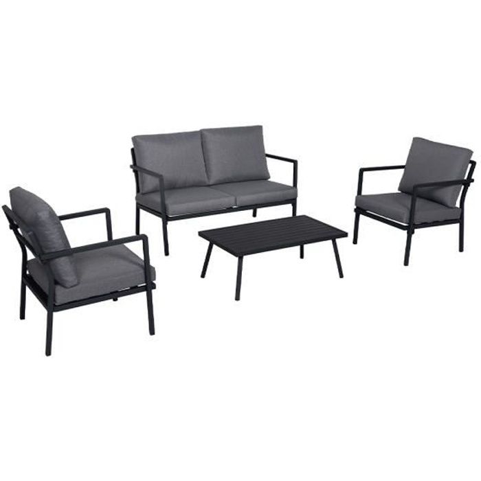 Salon de jardin bas en aluminium gris foncé - 4 places