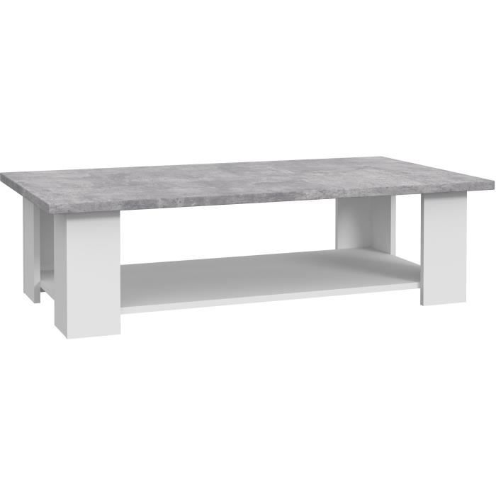 Table basse PILVI 2 Plateaux - Style contemporain - Particules mélaminé - Décor Blanc et béton clair