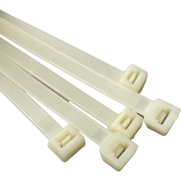 Gocableties Lot de 100 serre-cables réutilisables en nylon résistant Blanc-naturel 150 mm x 7,6