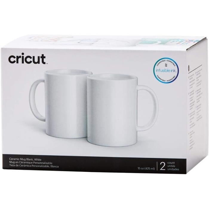 Lot De 12 Tasses à Sublimation 325 Ml + Dessous De Verre Liège - Blanc, Grande Anse, Boîtes Individuelles
