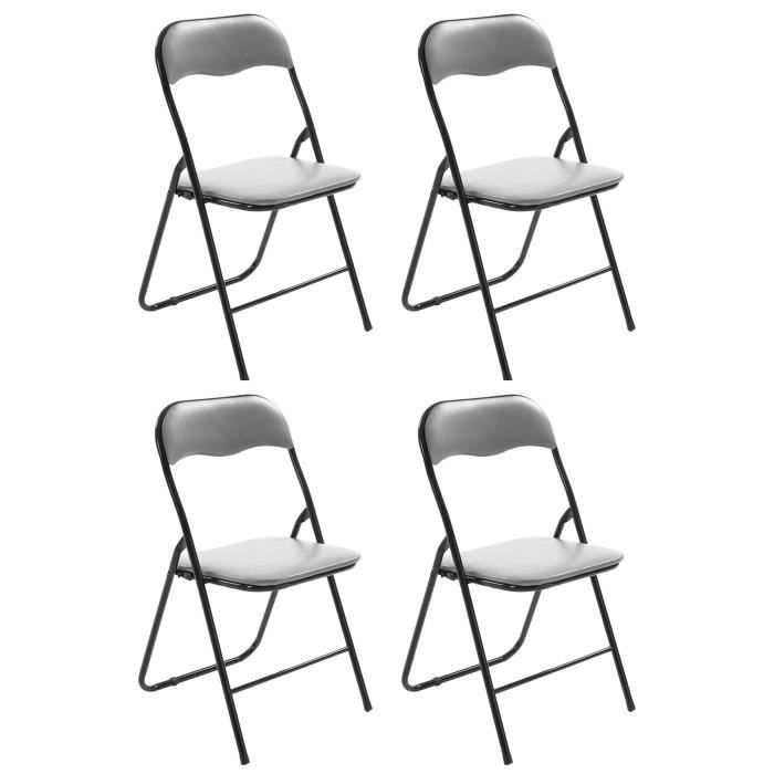 chaise de cuisine pliable felix - clp - lot de 4 - simili - métal - gris / argent