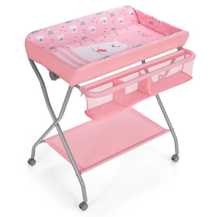 Costway 4 En 1 Table A Langer Pour Bebe Pliable A Roulettes Avec Panier De Rangement 3 Hauteur Reglable Charge 30kg Structure En Fer Cdiscount Puericulture Eveil Bebe