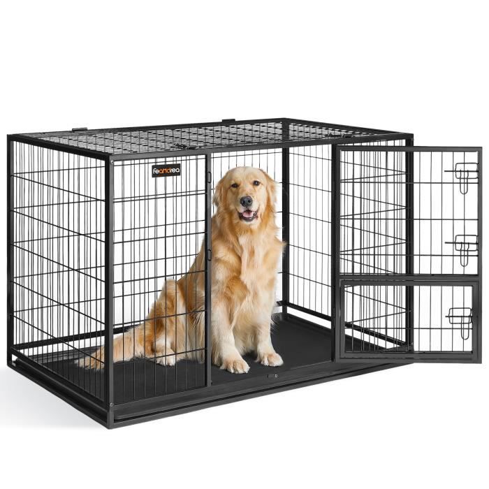 Meilleurs prix pour Cage pour Chien Lourd, 122 x 74,5 x 80,5 cm, Double Porte Amovible, Nettoyage Facile, Parc à Chiens, XXL, Noir