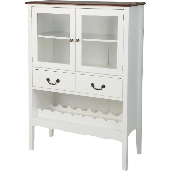 Buffet Bas Salle à Manger GOPLUS Blanc - Meuble Rangement 2 Portes + Etagères Ouvertes, Pieds Métal Robuste