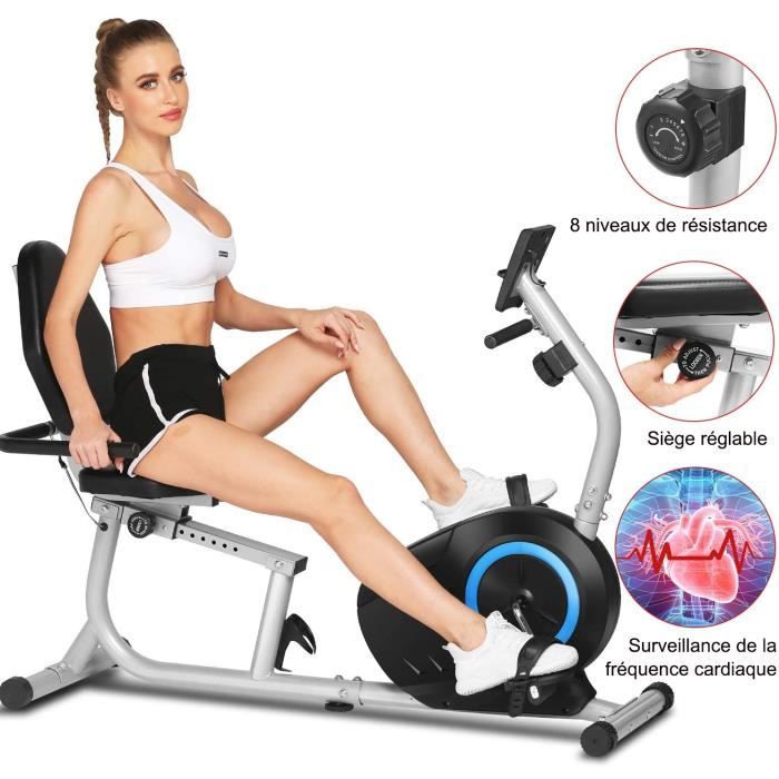 Vélo d'appartement Semi-allongé MERACH, 8 niveaux de résistance Magnétique, Foulée 15.2 cm, écran LED