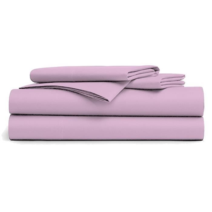 Drap Plat - ROSE CLAIRE - 180x290cm - 100% Coton - 57 Fils/cm - Lavable en Machine