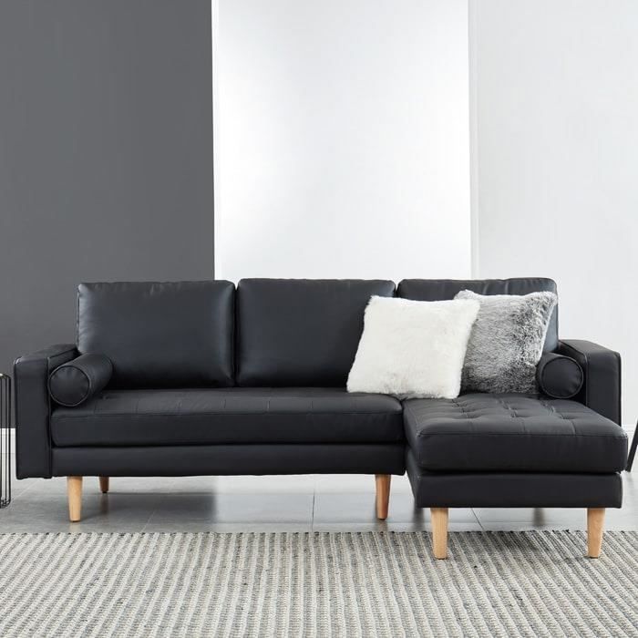 Canape D Angle Reversible 3 Places En Simili Cuir Noir