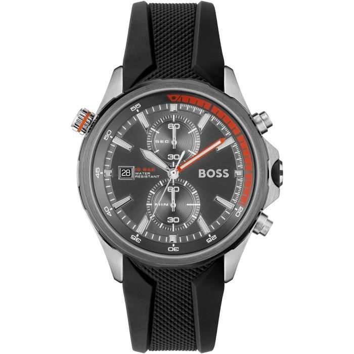 montre homme hugo boss globetrotter 1513931 chronographe noir bracelet silicone