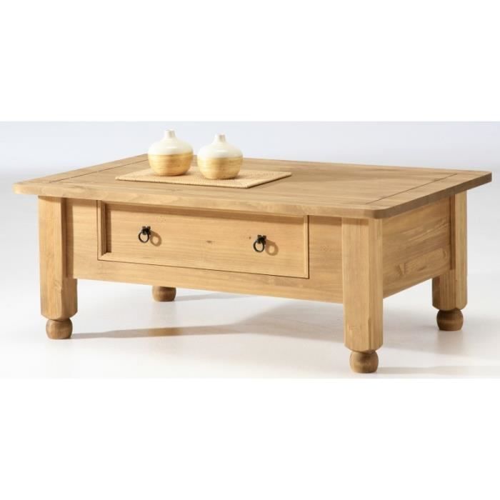 Table basse 1 tiroir en pin ciré TEQUILA - Achat / Vente ...