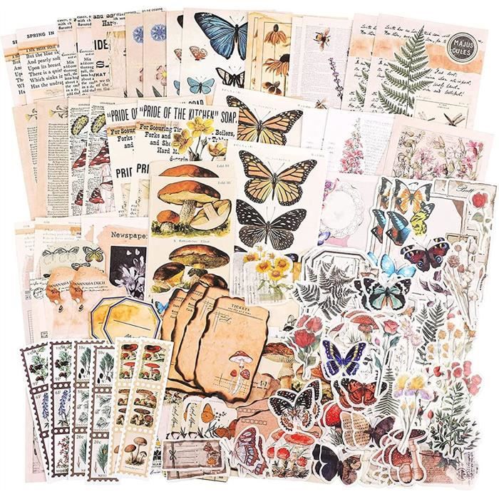 240 Pcs Autocollants Thème du timbre, Autocollants Artisanaux  Auto-Adhésifs, Papier Timbré Vintage Autocollants Scrapbooking pour Craft  Diary