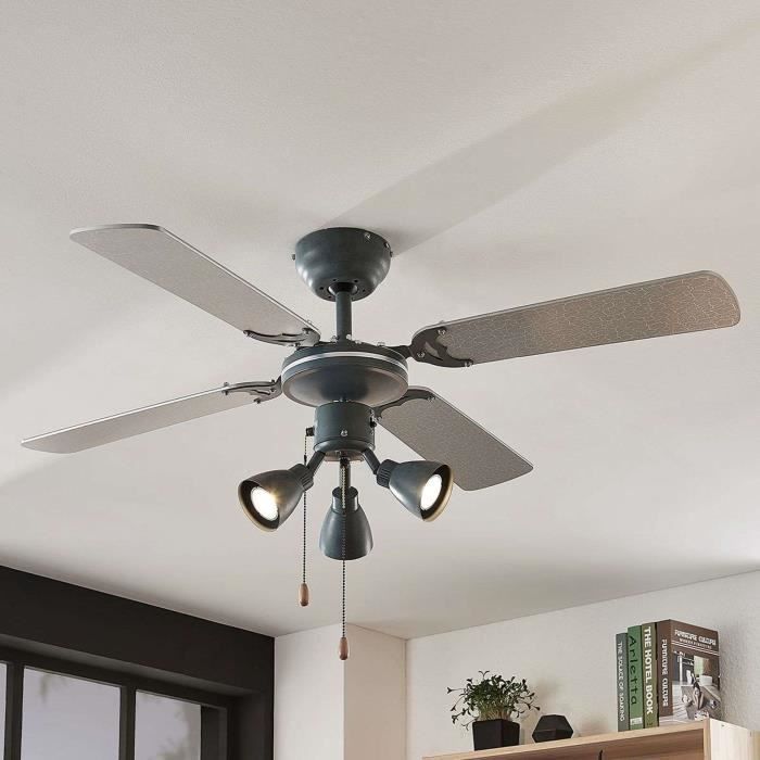 Ventilateur De Plafond Avec Lampe Anneke En Metal Pour Chambre A