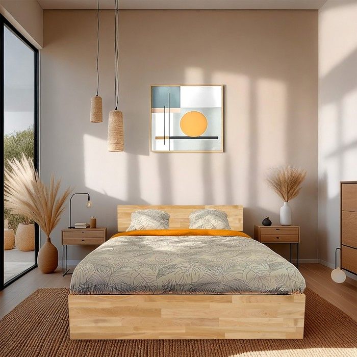 Lit coffre 160x200cm MILO avec tête de lit + sommier/ Chêne massif huilé Lit coffre 160x200cm MILO avec tête de lit + sommier/ Chêne massif huilé