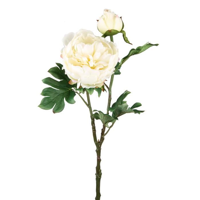 Ligne Déco | Lot de 3 branches de Pivoines blanches artificielles-fleur+bouton  | 69cm | Tige de fleurs artificielles | - Cdiscount Maison