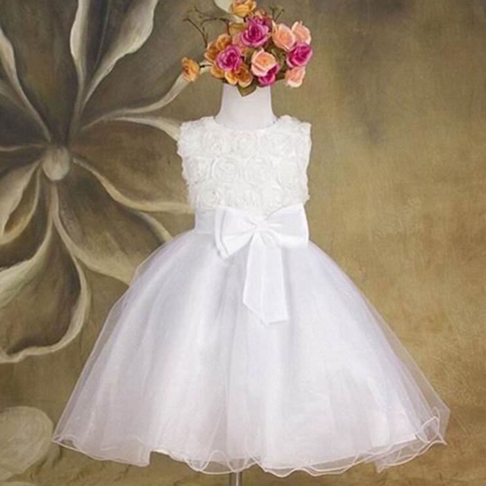 Bébé Fleur Filles Blanc Organza 2 pc robe robe de baptême baptême bonnet NEUF
