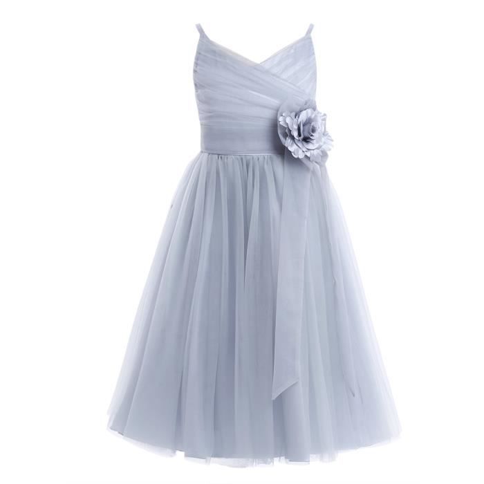 Robe De Ceremonie Tulle Filles Bebe Princesse Enfants Mariage De 2 A 12 Ans Fete D Anniversaire Spectacle Gris Cdiscount Pret A Porter