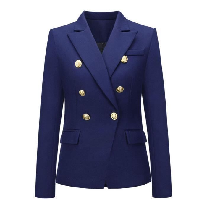 GIBZ Blazer Femme Chic et Elegant Veste Costume Devant Ouvert Coloré Uni Mode à Manches Longues et à Double Boutonnage Blanc S