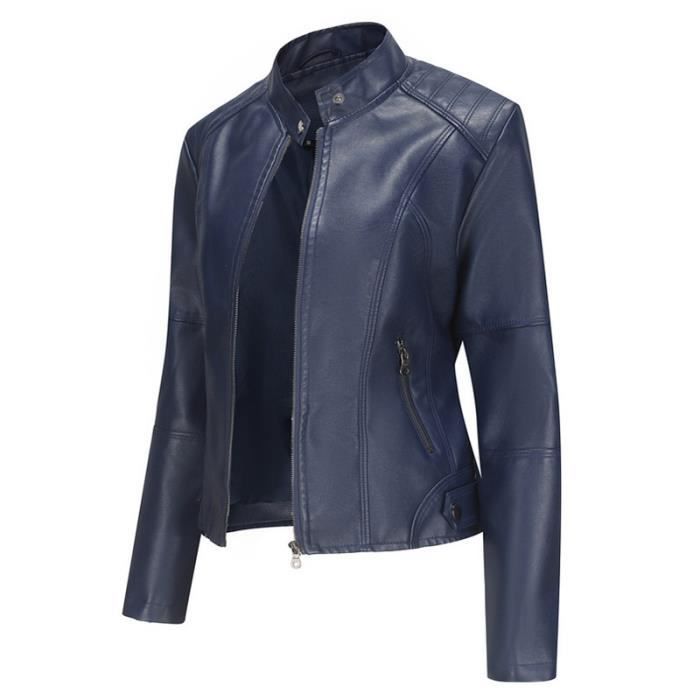 Veste en cuir bleu marine femme clearance