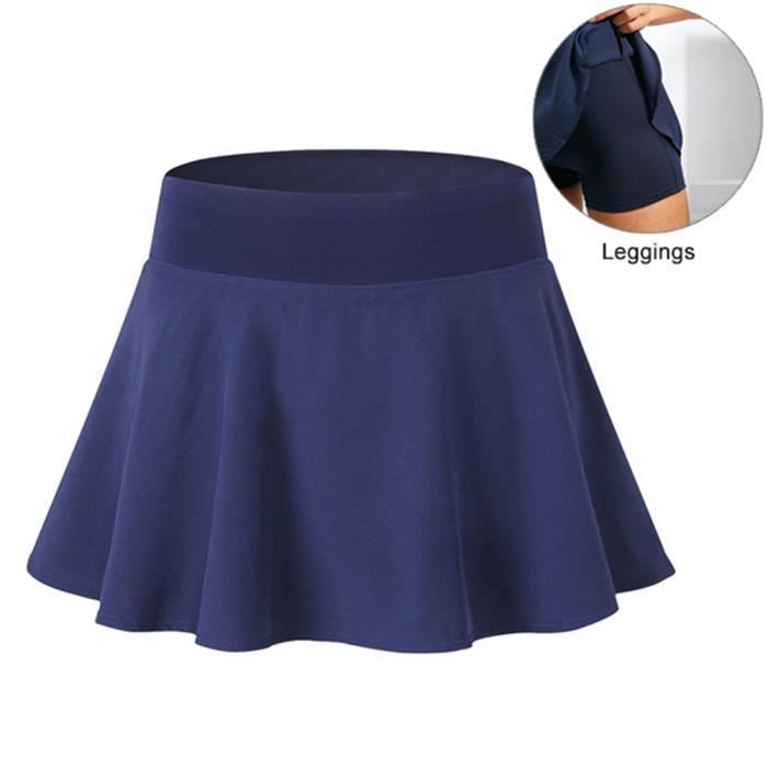 Femmes Sport Jupe Courte Double Couche Sport Taille Haute Gymnastique Jupe de Tennis Leggings Shorts Securite Culotte Course Bleu 2 Bleu Cdiscount Pret a Porter