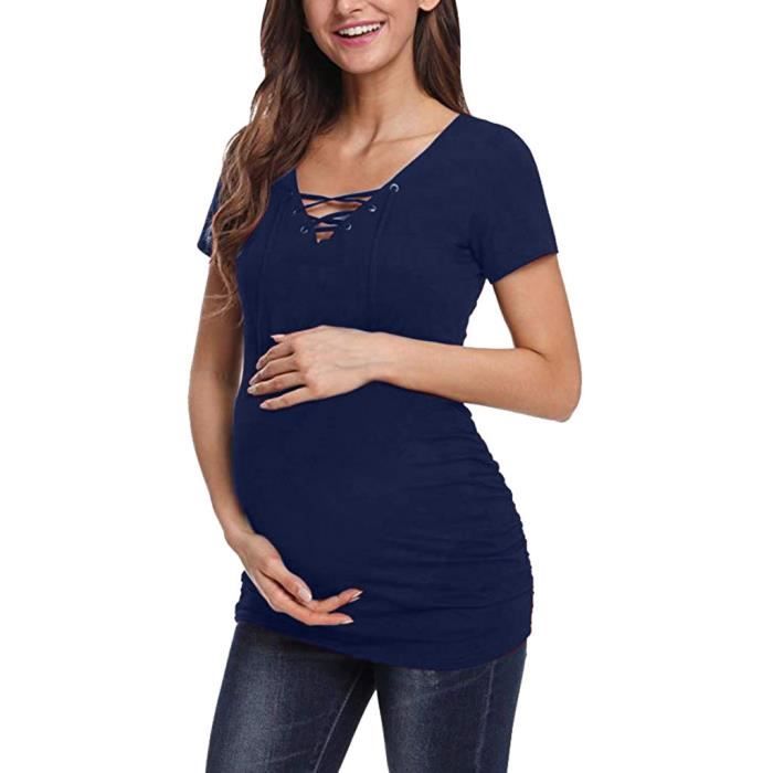 Femmes Enceintes De Maternit Manches Courtes Solide Frenulum Tops Femmes Enceintes De Maternit Manches Courtes Solide Frenulum Tops