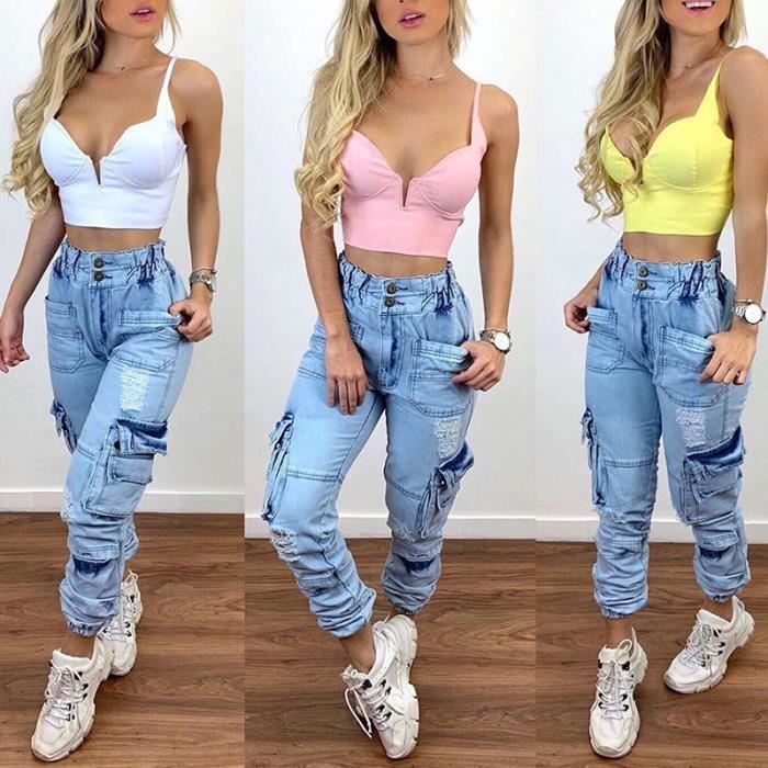 Jeans longs femmes - bleu taille haute - FR64MPB
