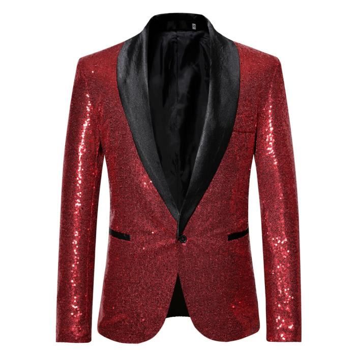 Costume à Sequins Homme Smoking Soirée Costume à Paillettes Élégant Costume  Casual Classique Haut de Costume Un Bouton,rouge