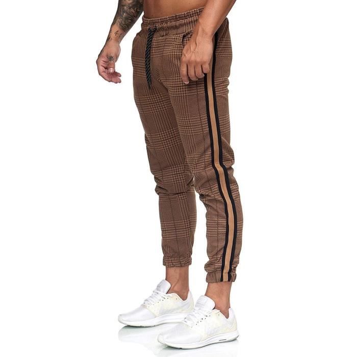 Pantalon de jogging de sport carreaux pour homme Nck115yellow