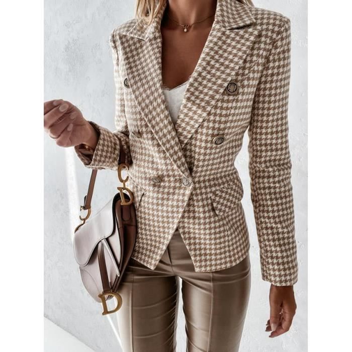 Veste,Veste de costume ?� motif pied-de-poule pour femme, haut ?� la mode, blazer d?�contract?� 
