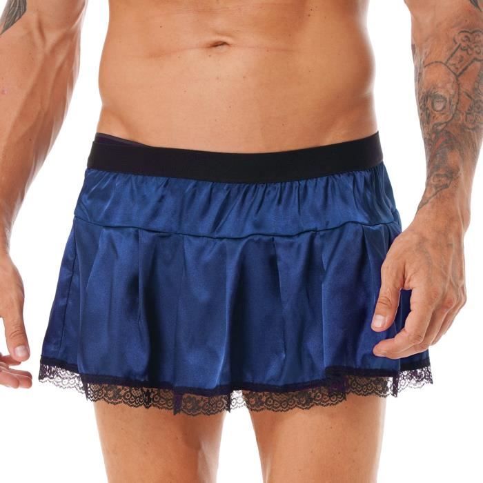 DPois Homme Mini Jupe Courte Jupe Volants en Satin Sissy