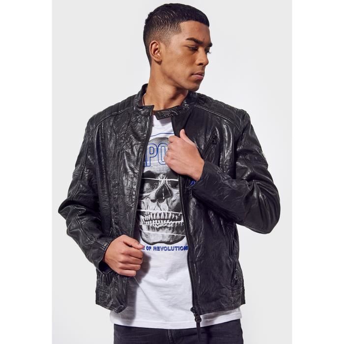 KAPORAL - Veste en cuir noir Homme effet froissé KROMA Noir