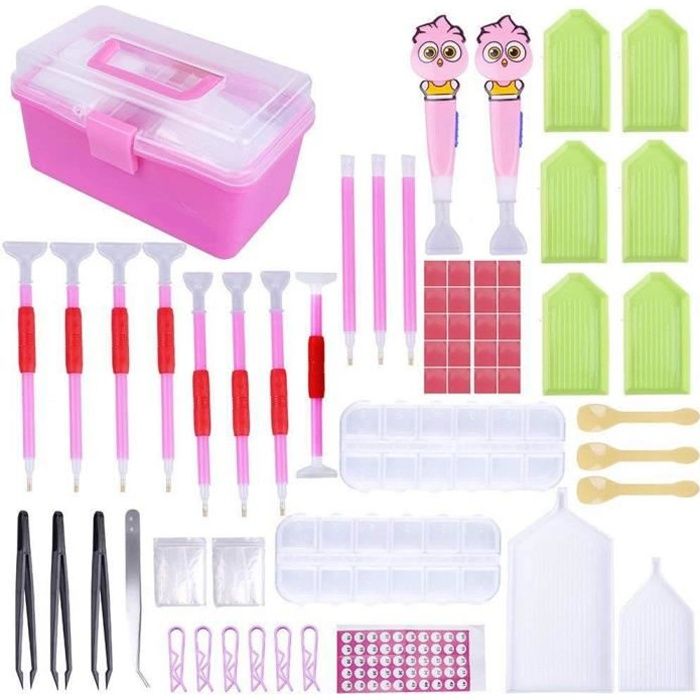 Lot De 82 Outils De Peinture Diamant 5D DIY - Accessoires De Peinture Diamant - Avec Stylo, Pince à épiler, Colle, Plateau En Plastique, Boîte De Rangement