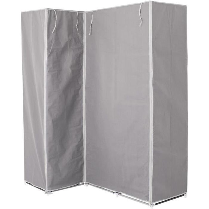 armoire penderie d'angle en tissu coloris gris - longueur 131 x profondeur 87,5 x hauteur 169 cm