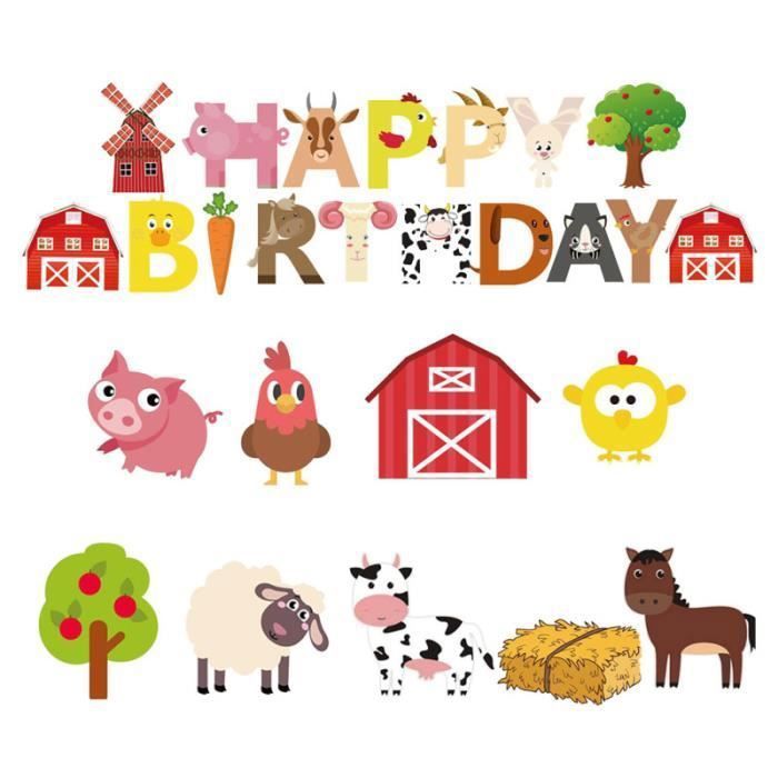 26pcs Ferme Theme De Gateau De Papier Banniere Animaux De La Ferme De Decoration De Insere Carte Ustensiles De Decoration Cdiscount Maison