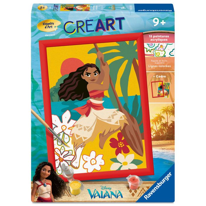 Ravensburger – CreArt Kids 18x24cm – Numéro dArt – Vaiana – Disney – Kit de peinture par numéros – Dès – 12023229
