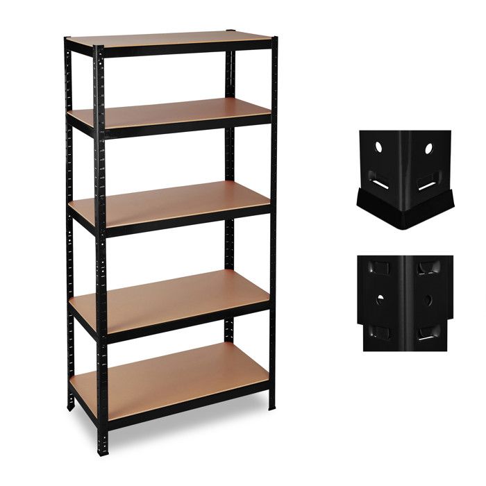 Lot de 2 étagères charges lourdes Meuble de rangement à clip charge 1325 kg garage 180x90x60 cm acier MDF noir