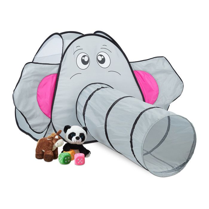 Relaxdays Tente de jeu Pop-Up éléphant avec tunnel, grise au meilleur prix sur