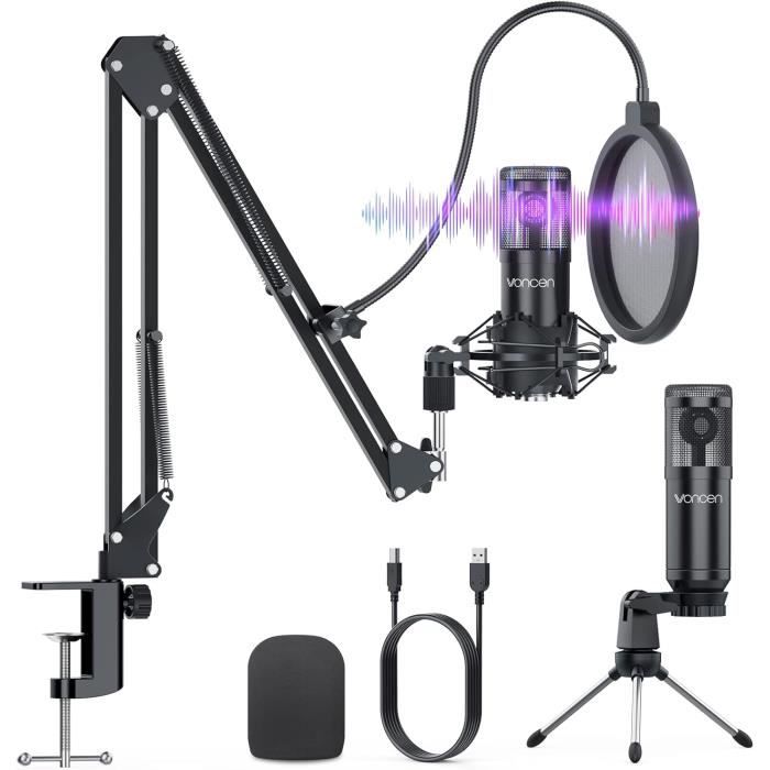 Microphone USB à Condensateur YOTTO – Qualité Studio, Cardioïde, Plug & Play, Bras Perche + Suspension Anti-Choc Inclus