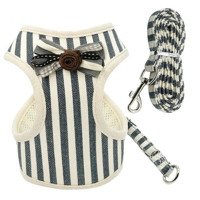 Harnais Pour Petit Chien Chien De Bowknot à Rayures à La Mode De Promenade Laisse De Traction Laisse Fixée Rayure Grise L