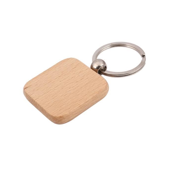 Lot 12 Porte-clés Bois Vierges Avec Lanière Cuir – Ébauches Hêtre à Graver/Peindre, Idéal Bricolage & Cadeaux Personnalisés