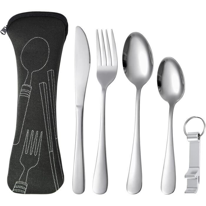 Set De Couverts De Camping En Titane - 3 Pièces (couteau, Fourchette, Cuillère) - Navaris