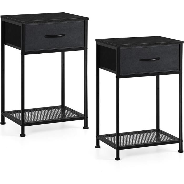 UEV Tables De Chevet 2 Tiroirs – Design Lignes élégant, Pieds Métal, Pour Chambre, Salon, Bureau - 2