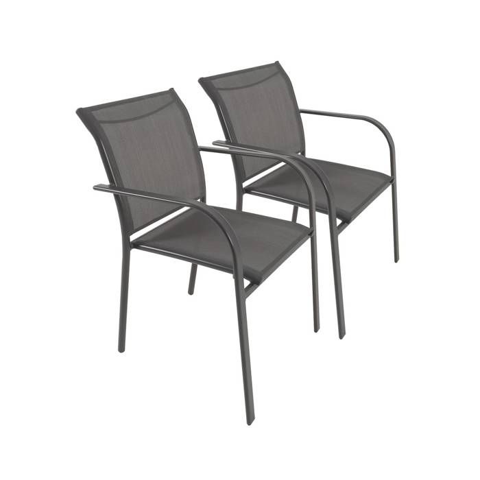 Lot de 2 fauteuils de jardin MILENA en aluminium et textilene anthracite. 62 x 55 x 84 cm Lot de 2 fauteuils de jardin MILENA en aluminium et textilene anthracite. 62 x 55 x 84 cm