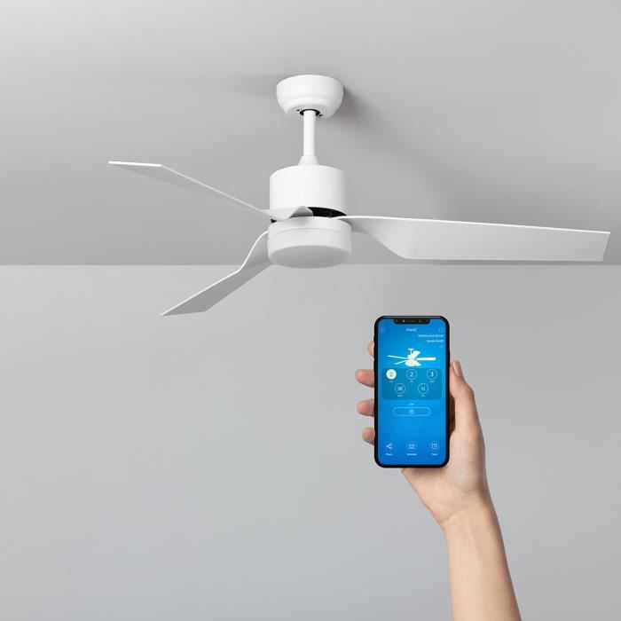 TECHBREY Ventilateur de Plafond LED Minimal PRO Blanc 132cm Moteur DC WiFi 400x1320 mm Sélectionnable (Chaud Neutre Froid) - Techbrey