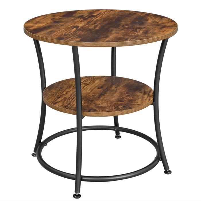 vasagle table d'appoint ronde 55 x 55 cm (ø x h) - bout de canapé - style industriel - structure en métal - marron - let56bx