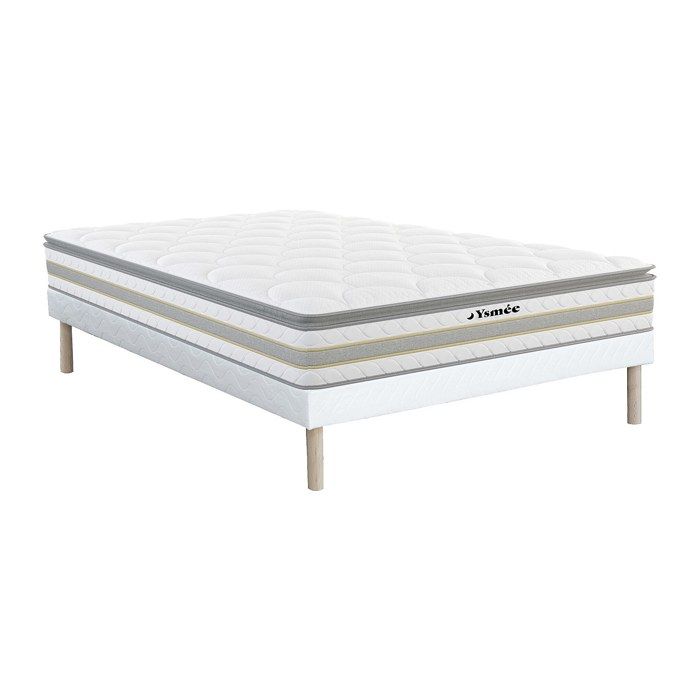 Ensemble 160 x 200 cm sommier + matelas ressorts ensachés et surmatelas intégré ép.29cm - CANTERBURY de YSMÉE