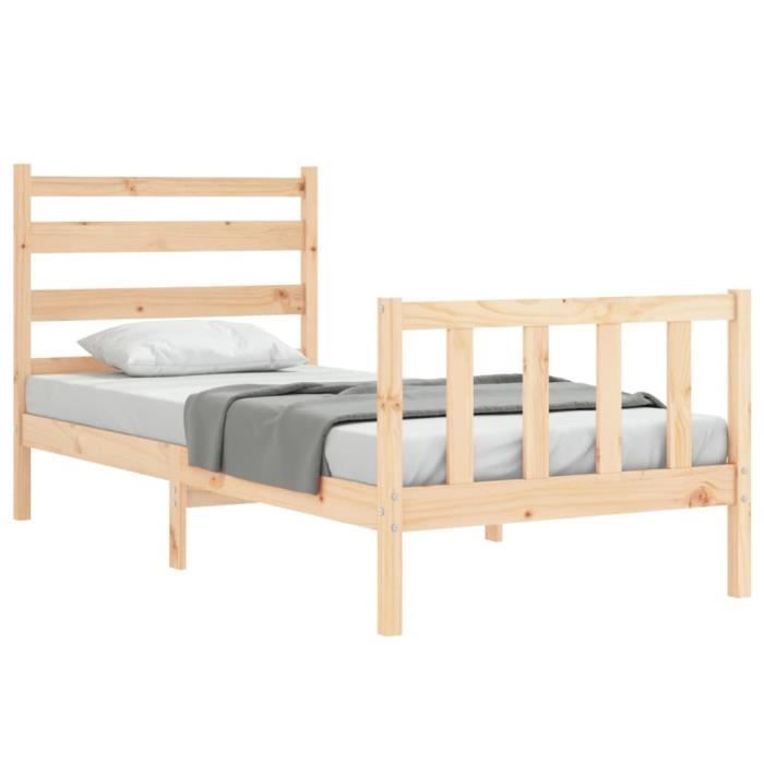 cadre de lit en bois massif - vgeby - 90x190 cm - style campagne