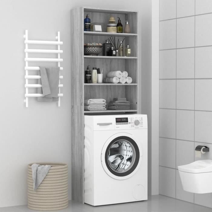 SALE 2024 Meuble pour machine à laver Sonoma gris 64x24x190 cm 6169Kg